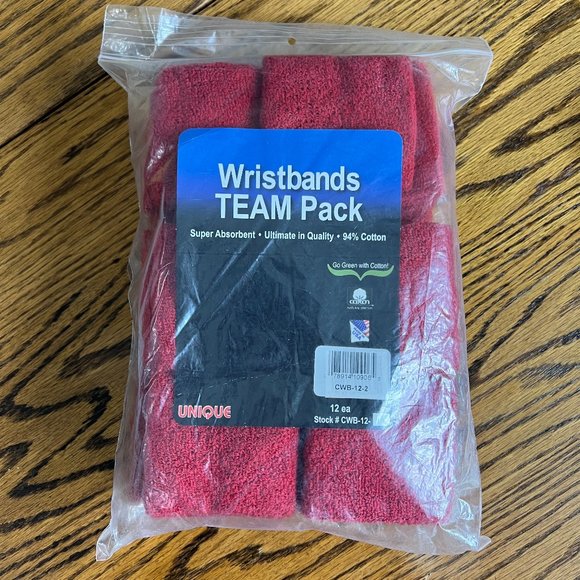 Unique Sports Red Athletic Performance Team Pack of 24 Wristbands (12 Pair) - Picture 1 of 3